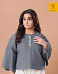 Grey Statement Cotton Sleeve Top