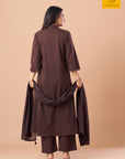 Three-piece brown mul cotton kurta set by Sandhya Shah
