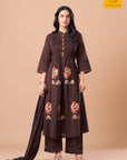Espresso brown mul cotton A-line kurta set with trousers and dupatta