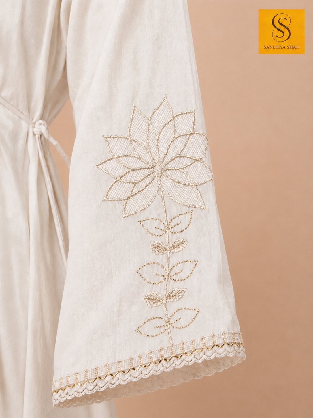 Off White Angrakha-Style Cotton 3 Piece Kurta Set