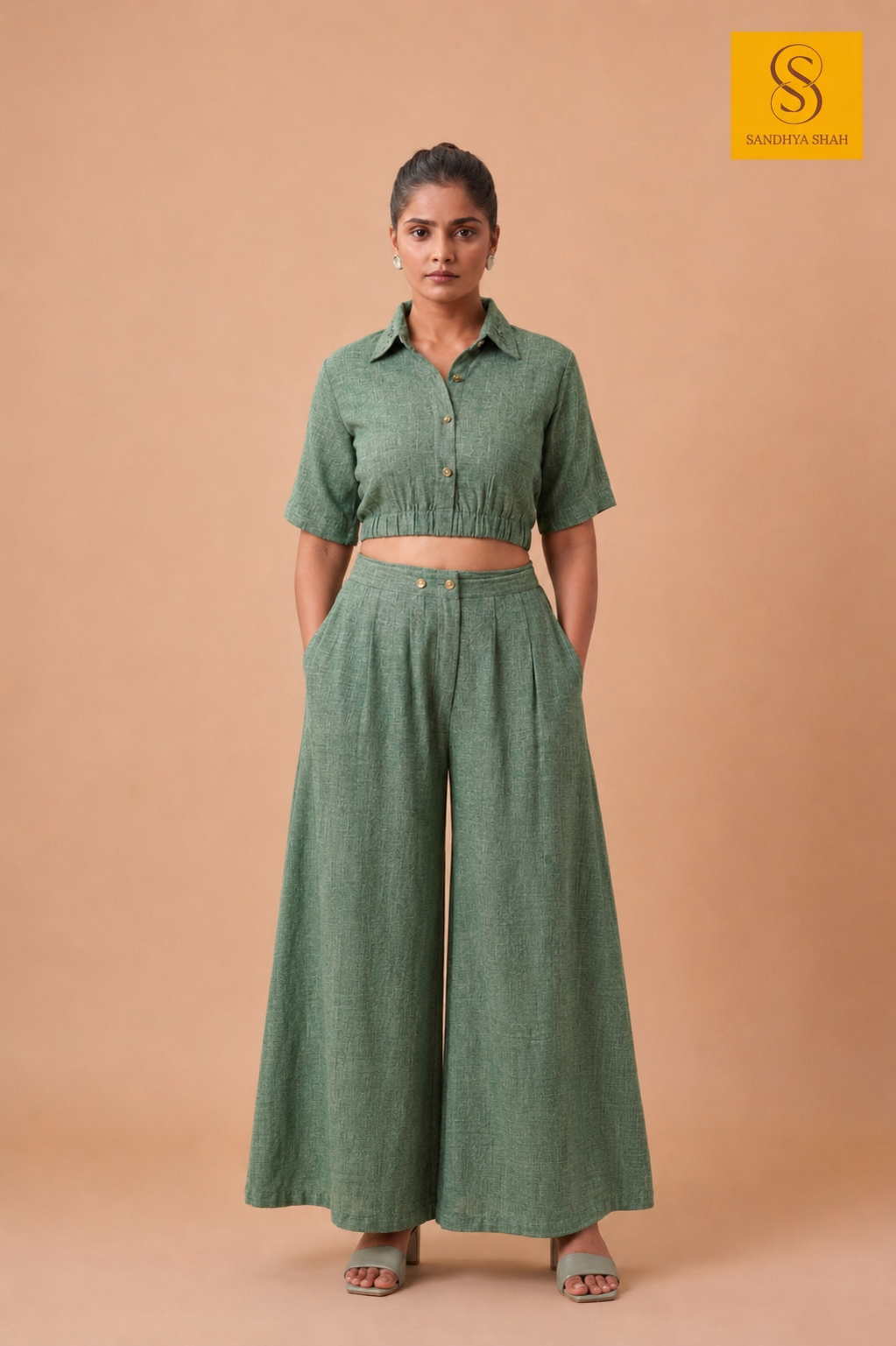 Olive Green Textured Jute Co-ord