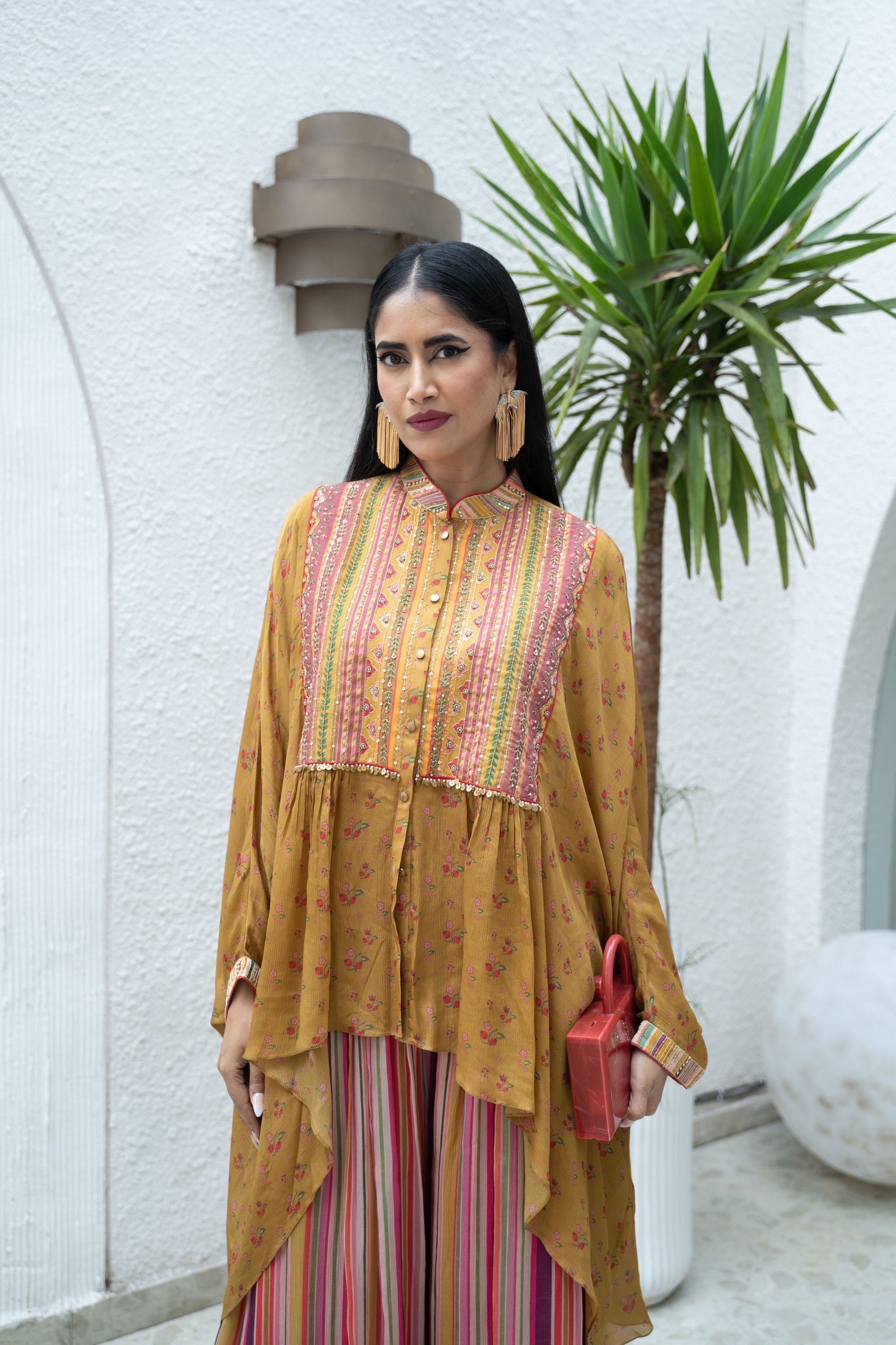 MUSTARD YELLOW ZOYA KAFTAN PALAZZO SET