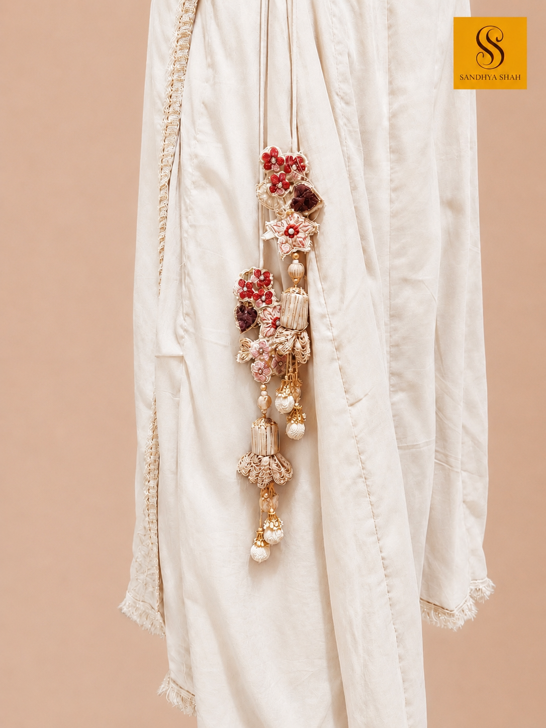 Off White Angrakha-Style Cotton 3 Piece Kurta Set