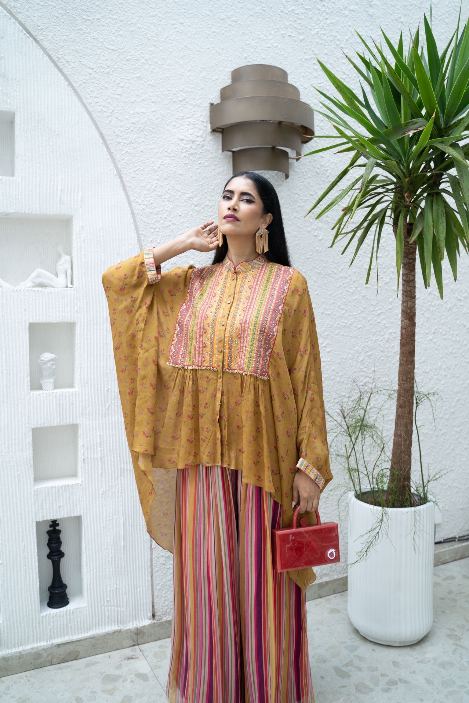 MUSTARD YELLOW ZOYA KAFTAN PALAZZO SET