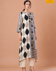 Abstract Contrast Black and White Dupion Silk Kurta Set