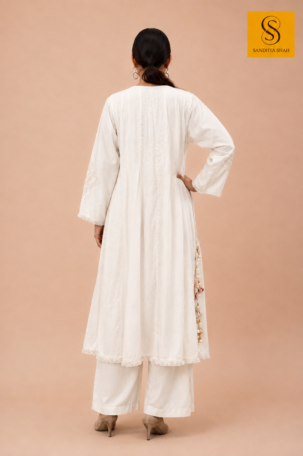 Off White Angrakha-Style Cotton 3 Piece Kurta Set