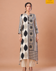 Abstract Contrast Black and White Dupion Silk Kurta Set