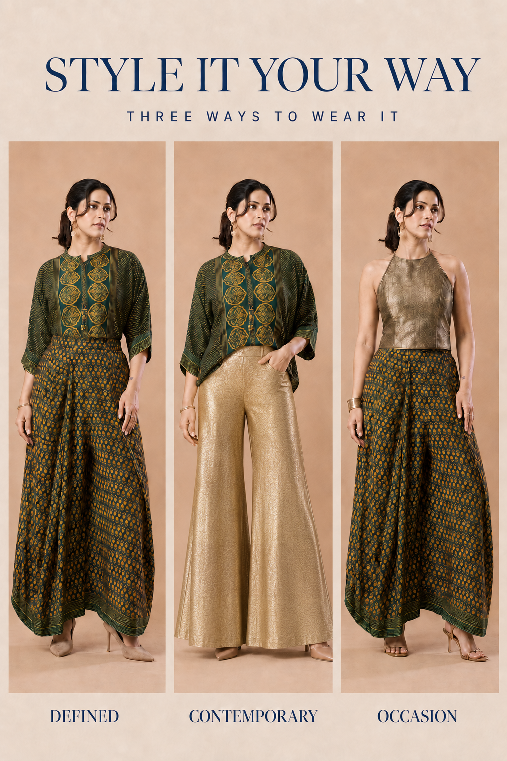 Olive Green Ajrak Print Indo-Western Set