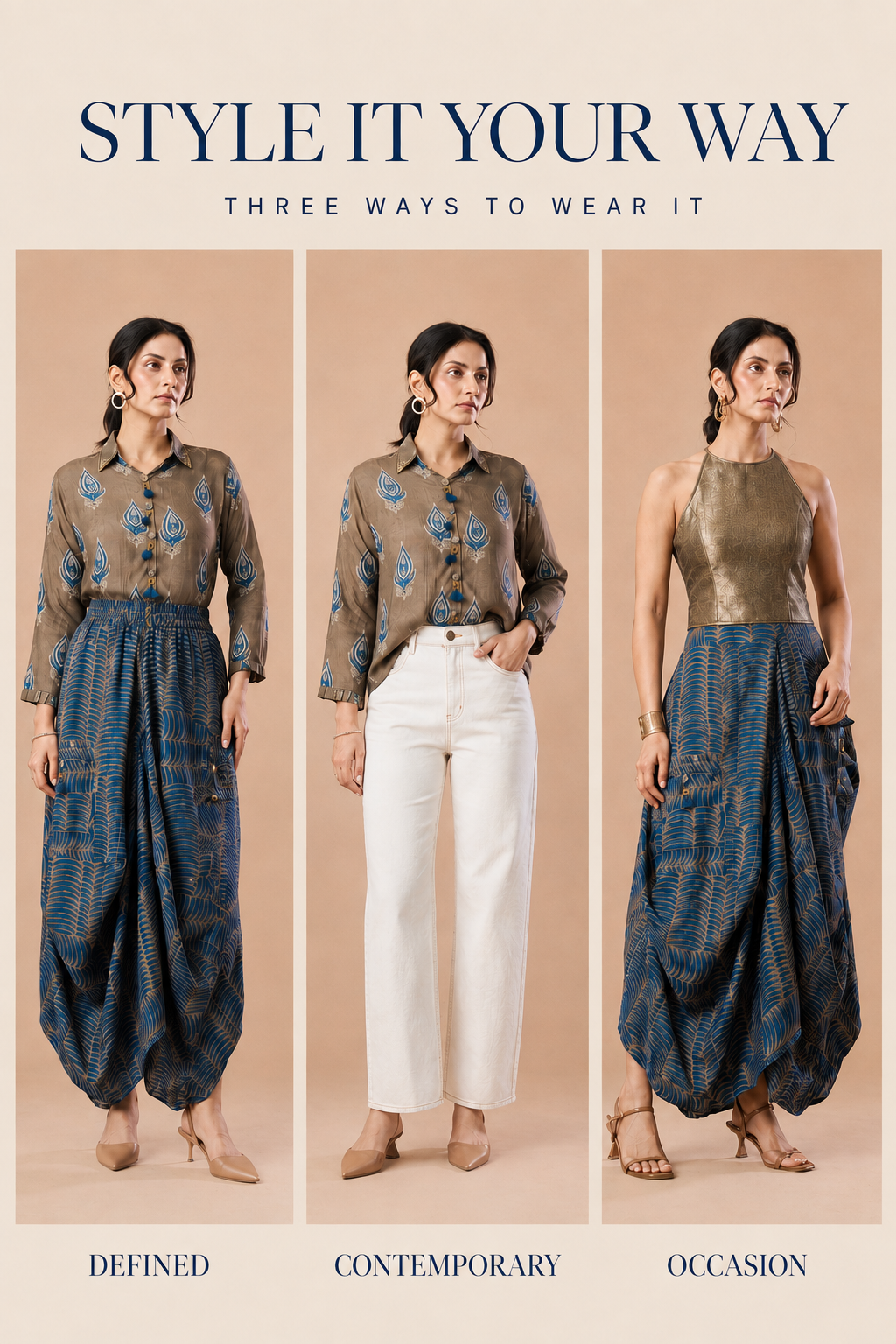 Indigo Ajarak Printed Indo-Western Set