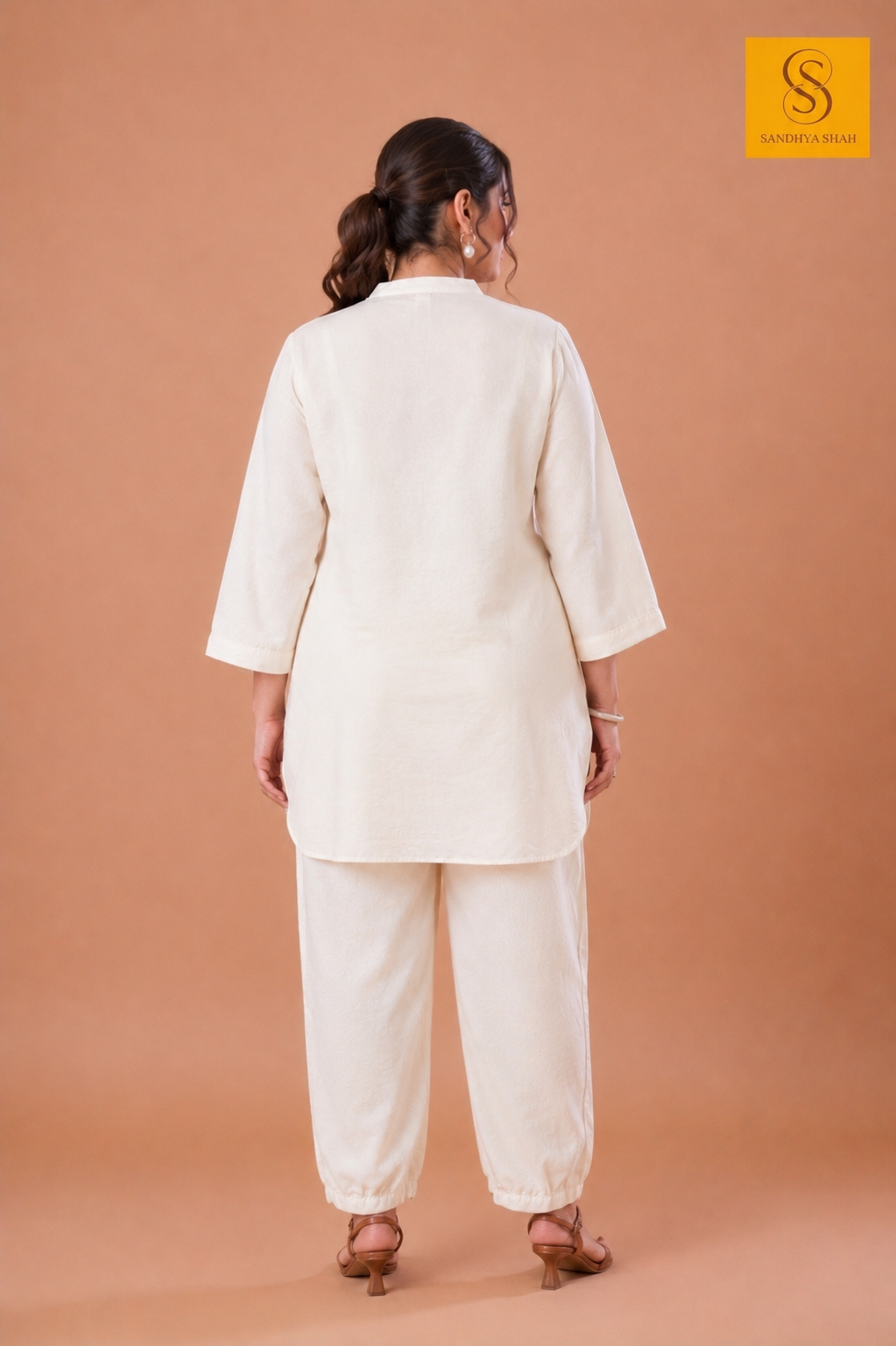 Ivory Botanical  Cotton Co-Ord Set with Bead Work