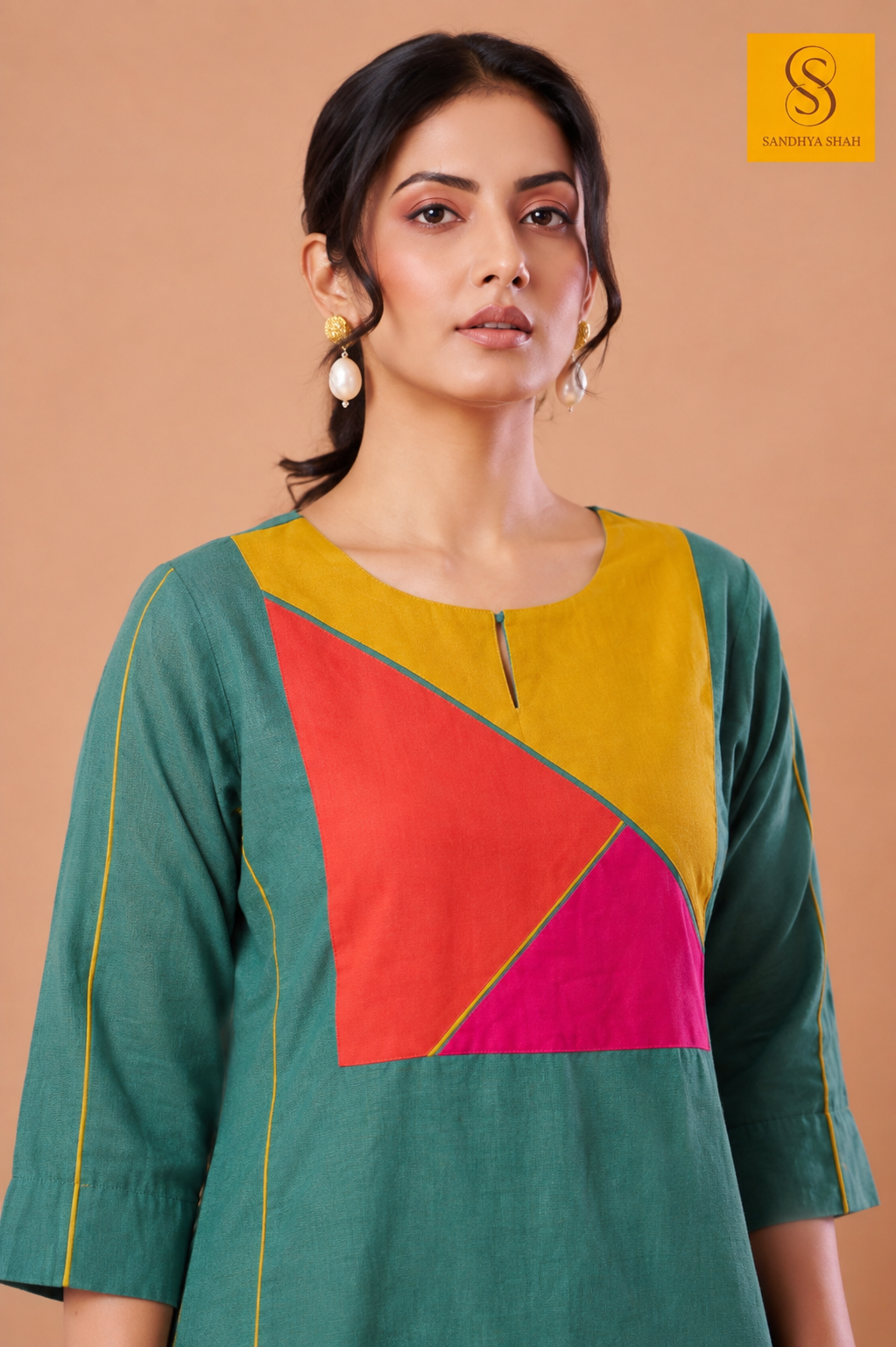 A Contemporary Teal Green Linen High-Low Kurta-Set