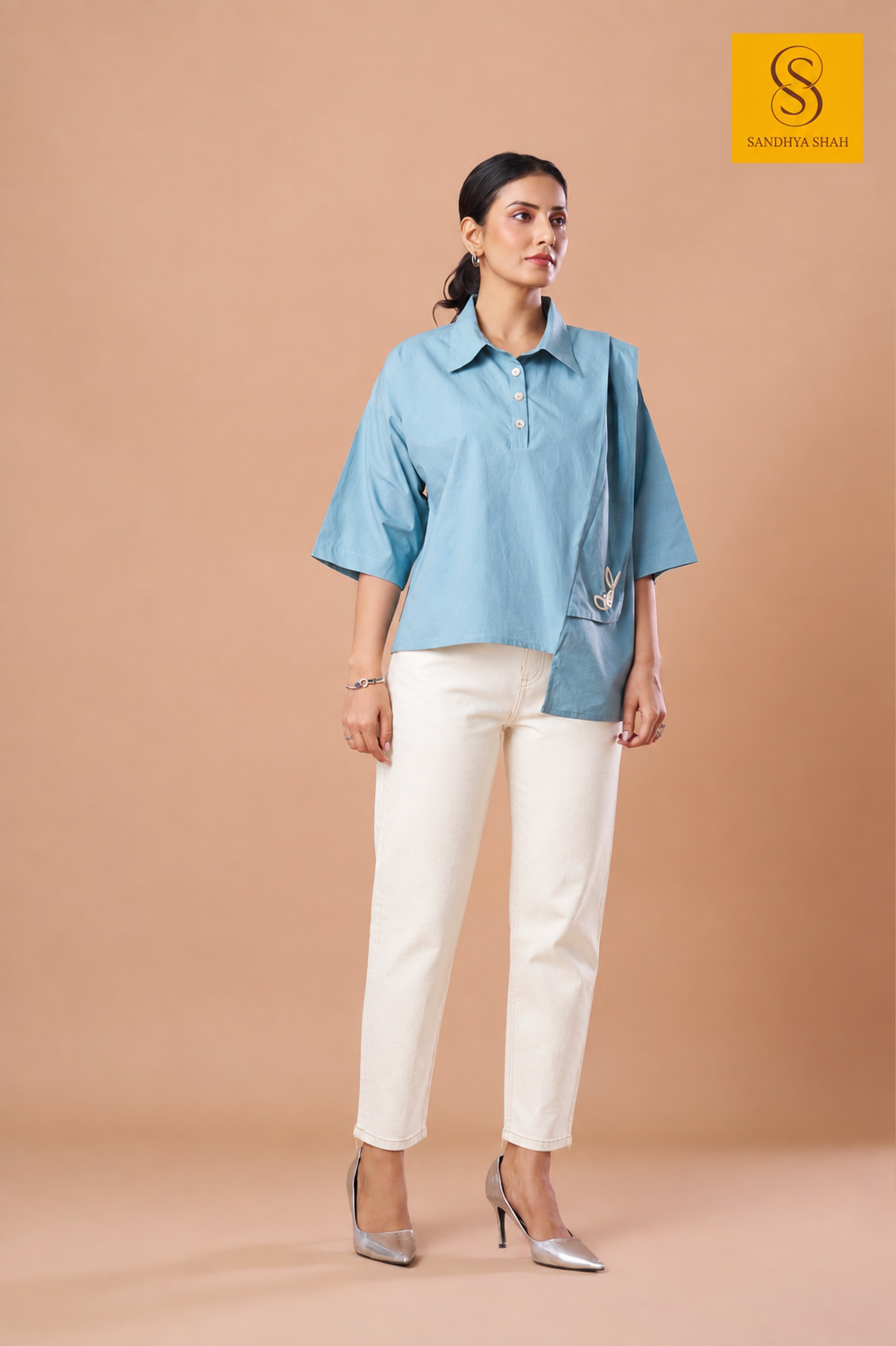 Asymmetric Premium Cotton Sky Blue Shirt