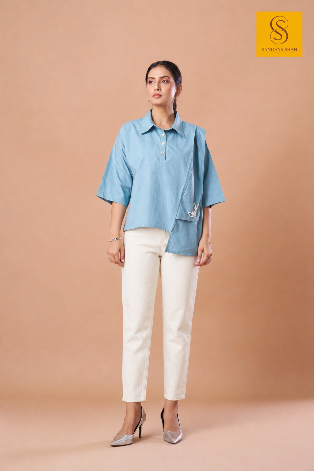 Asymmetric Premium Cotton Sky Blue Shirt