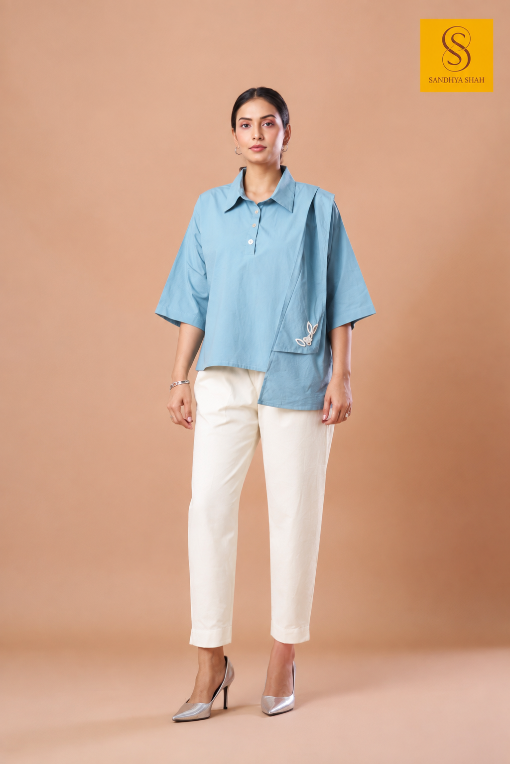 Asymmetric Premium Cotton Sky Blue Shirt
