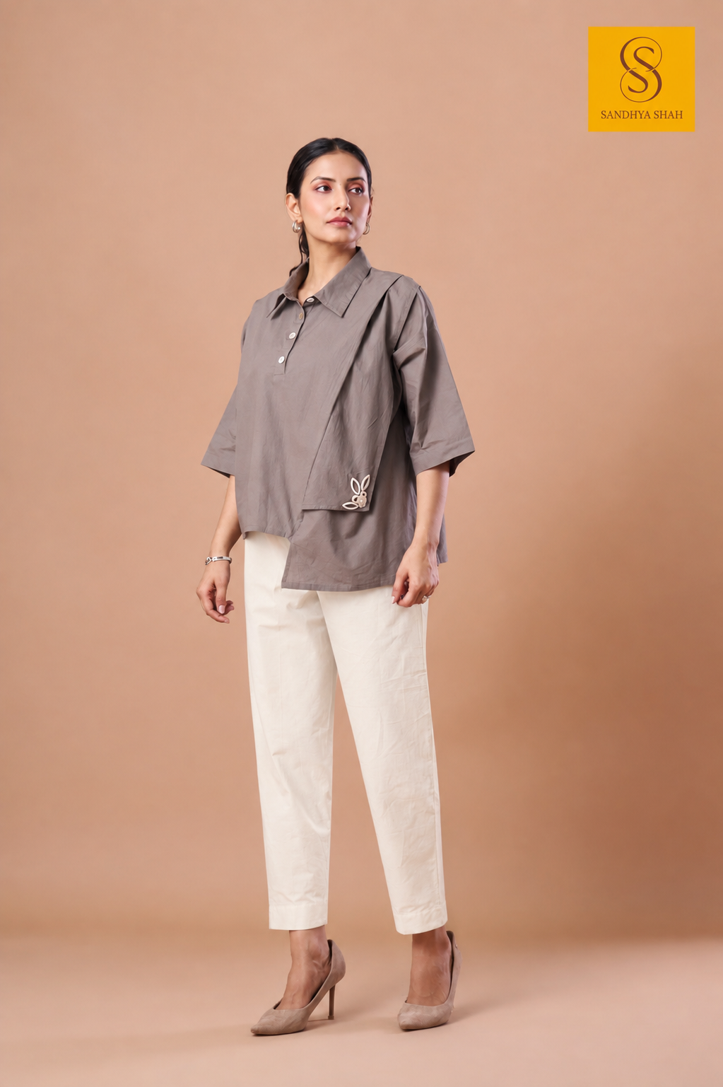 Asymmetric Premium Cotton Grey Shirt