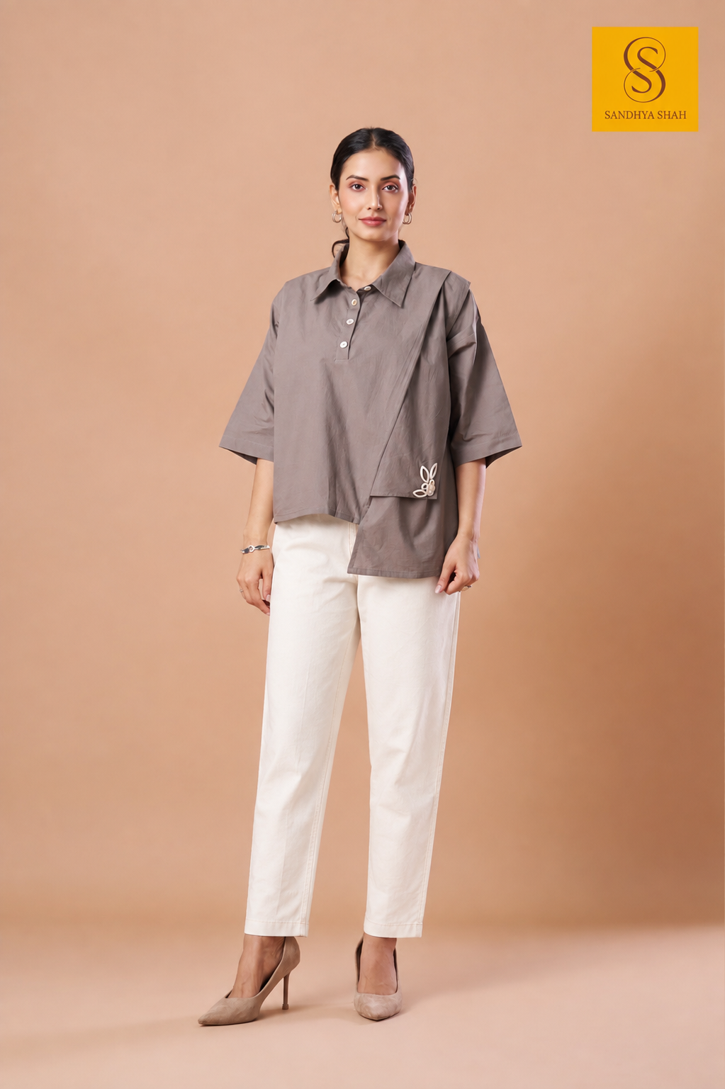 Asymmetric Premium Cotton Grey Shirt