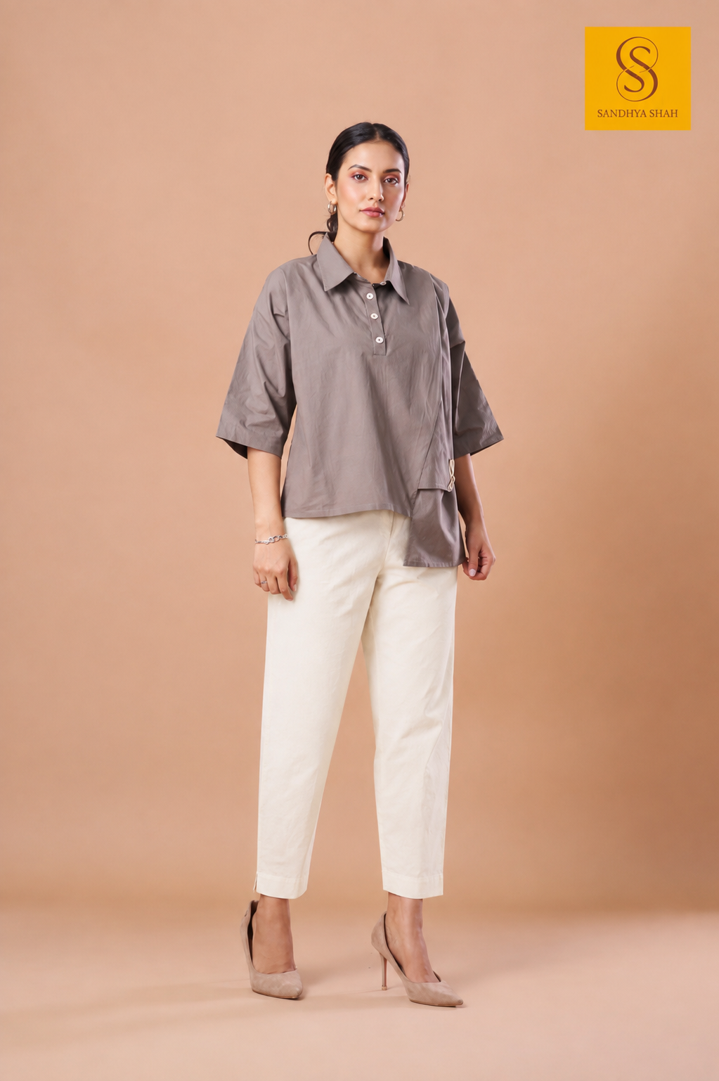 Asymmetric Premium Cotton Grey Shirt