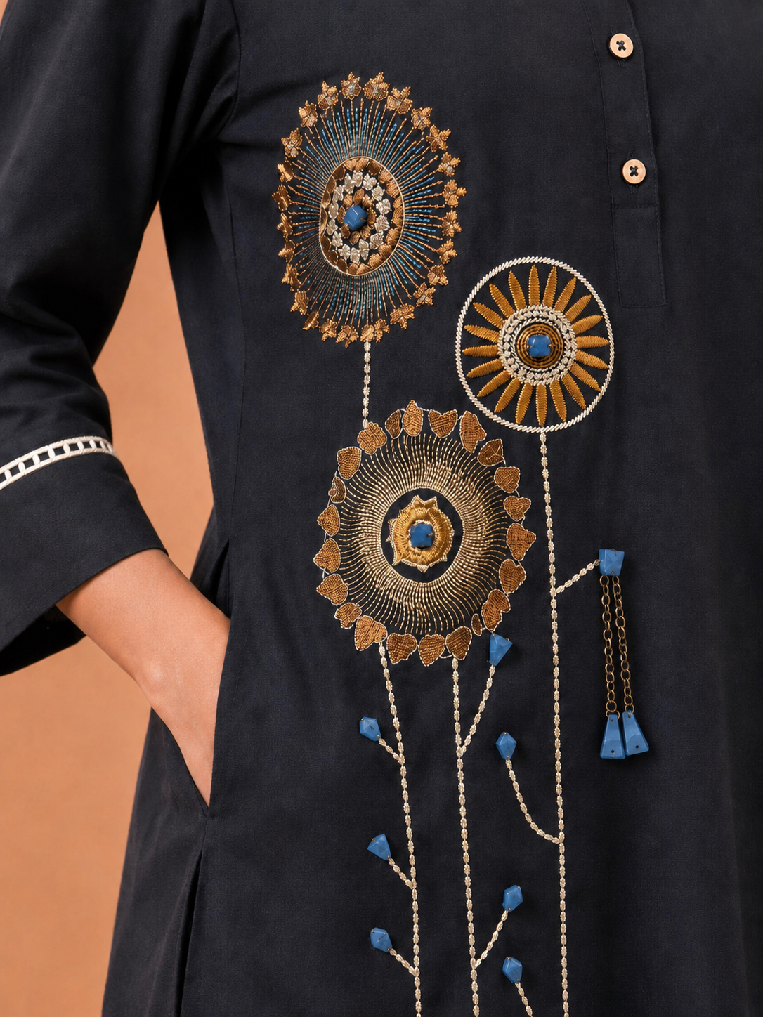 Black Premium Cotton Embroider Co-ord Set