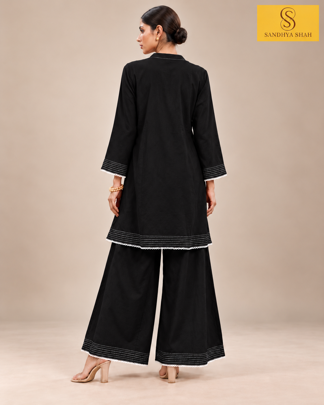 Black Premium Cotton Kurta Palazzo Set