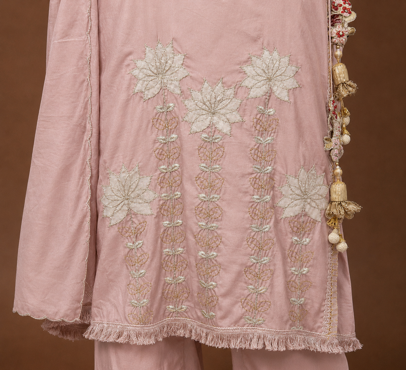 Pastel Pink Angrakha-Style Cotton 3 Piece Kurta Set