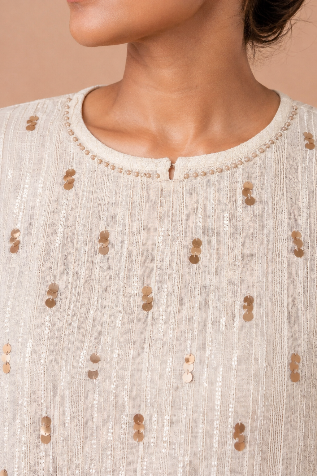 Asymmetrical Aura Off White Textured Jute 3 piece Co-Ord Set