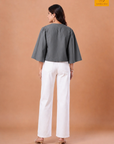 Grey Statement Cotton Sleeve Top