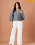 Grey Statement Cotton Sleeve Top