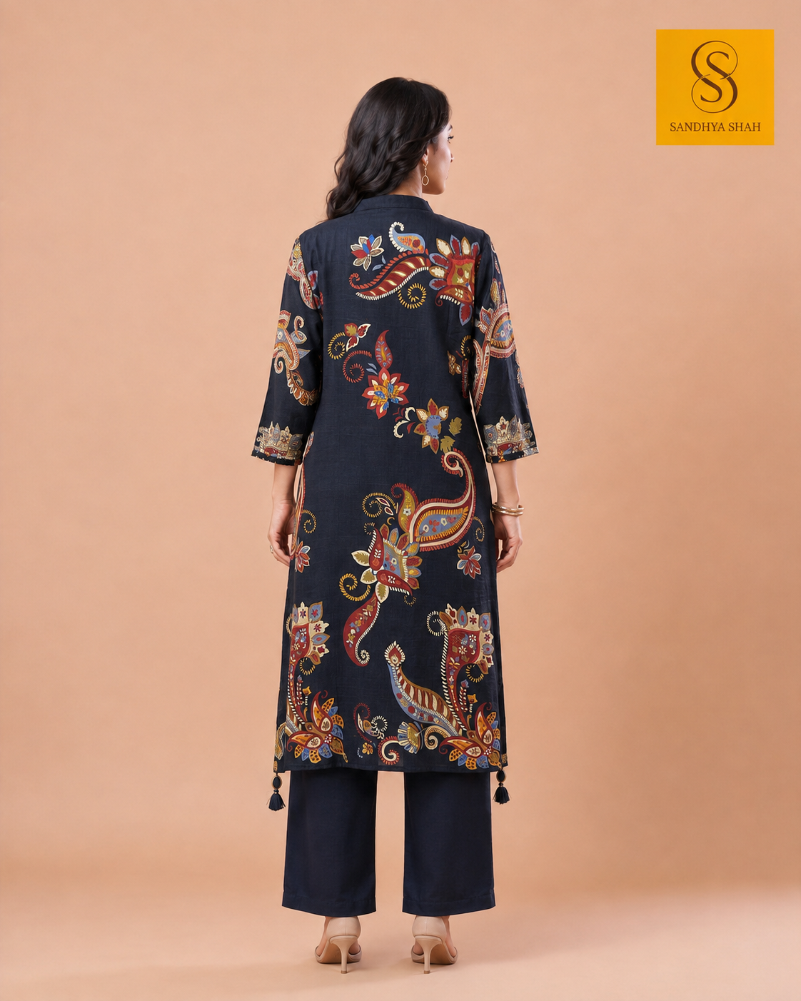 Black Printed Dupion Silk Kurta Set