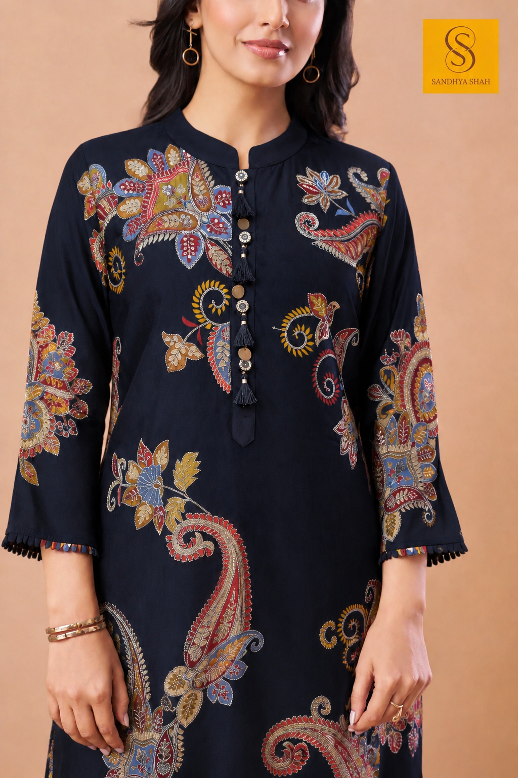 Black Printed Dupion Silk Kurta Set