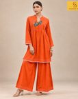 Orange Premium Cotton Kurta Palazzo Set