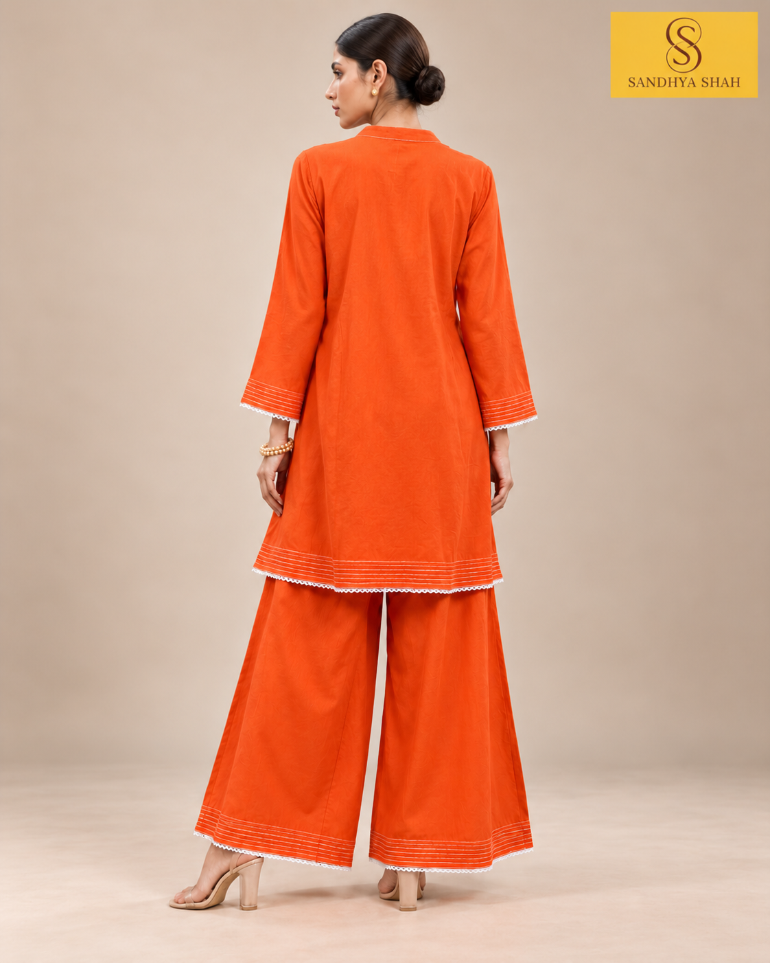 Orange Premium Cotton Kurta Palazzo Set