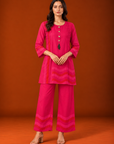 Pink Pleated Short Kurta & Pant