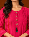 Pink Pleated Short Kurta & Pant
