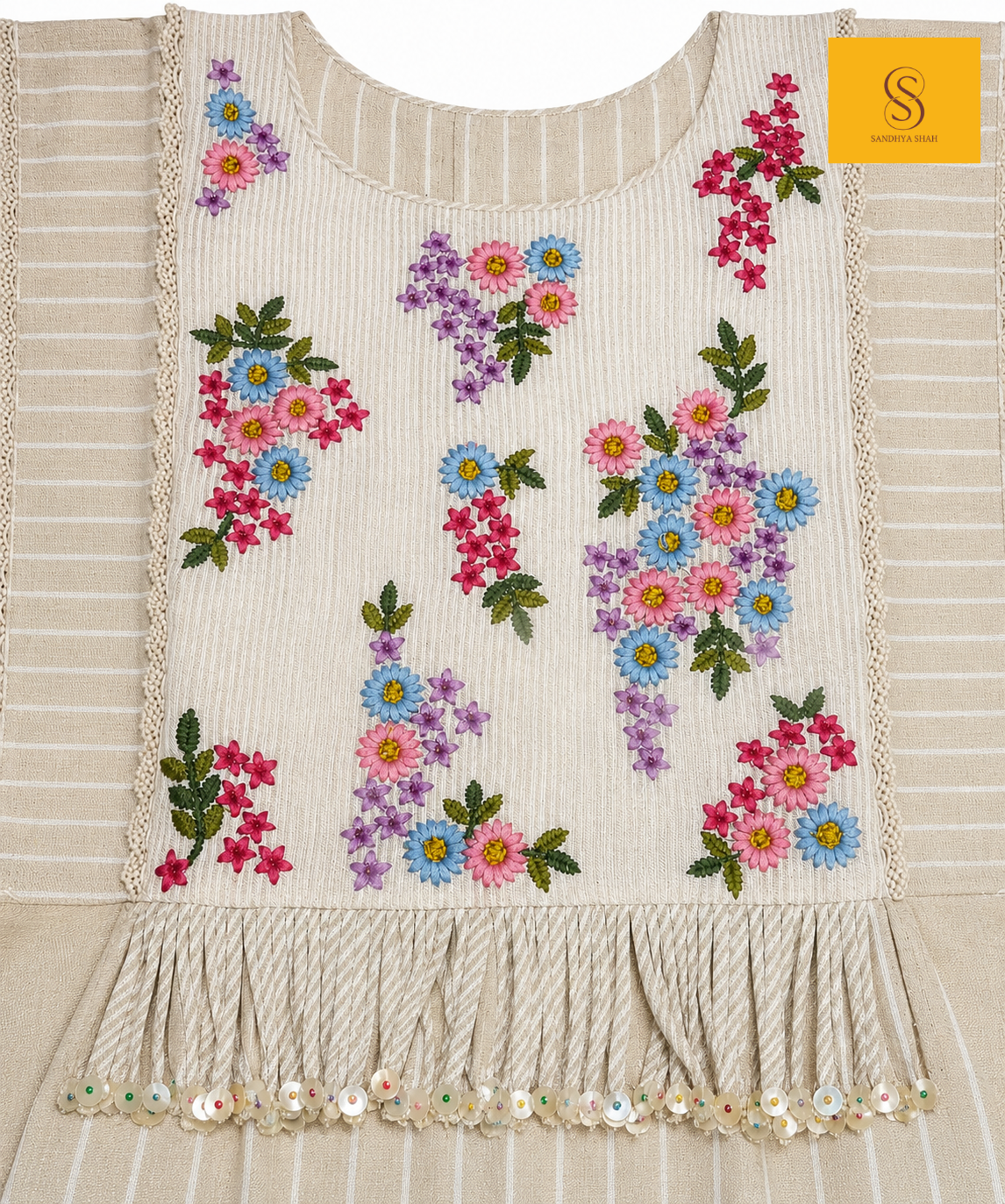 Beige Cotton Linen A-Line Dress