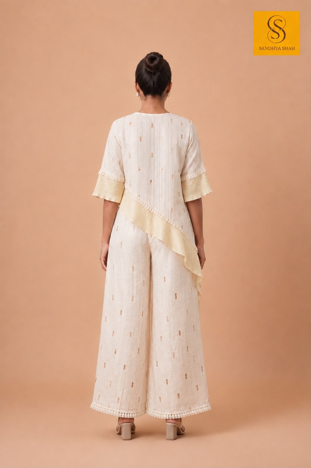 Asymmetrical Aura Off White Textured Jute 3 piece Co-Ord Set