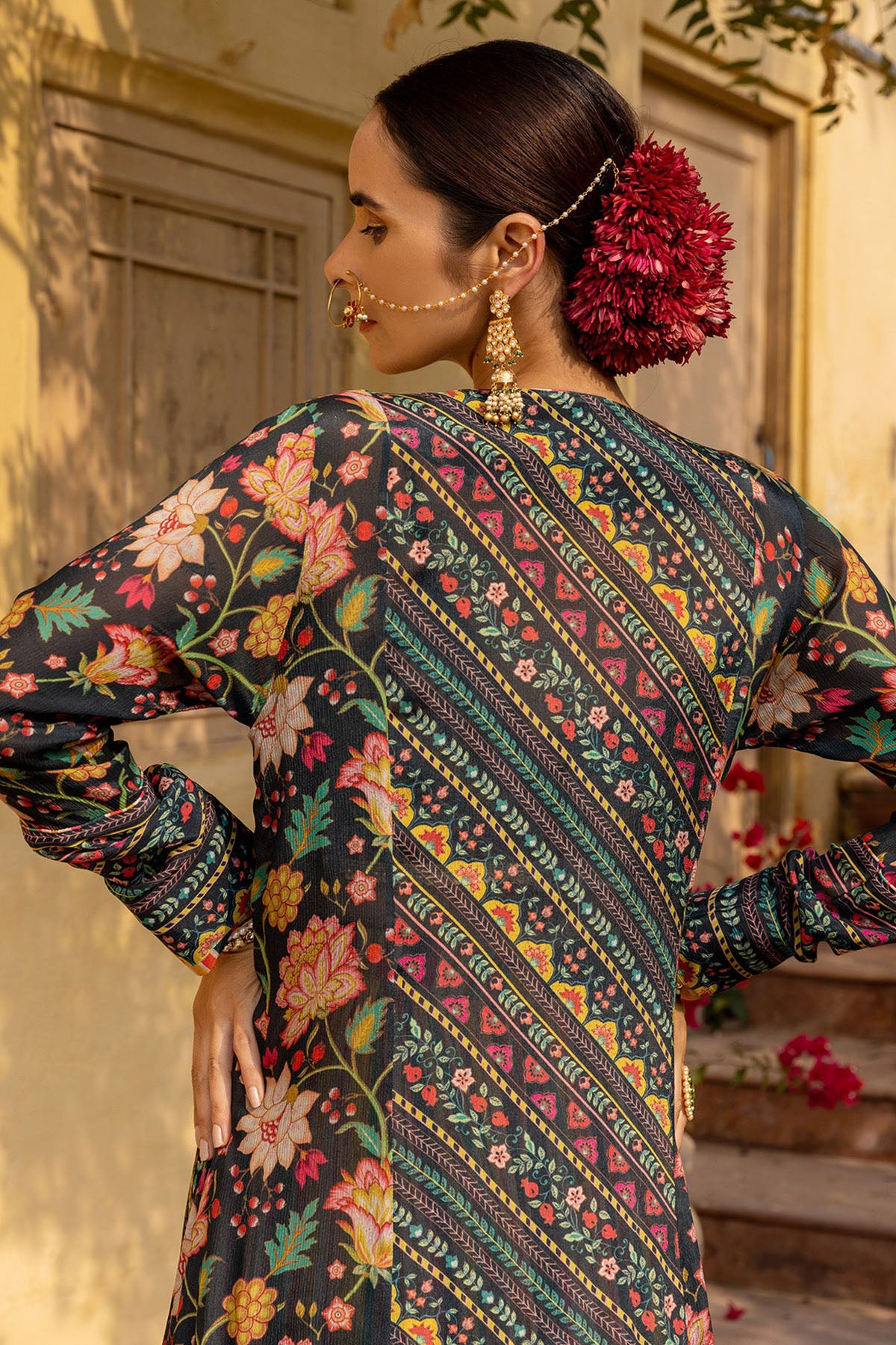 Deep Green Leher Sharara Set With Cape