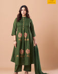 Olive green kurta set styled for a festive family gathering