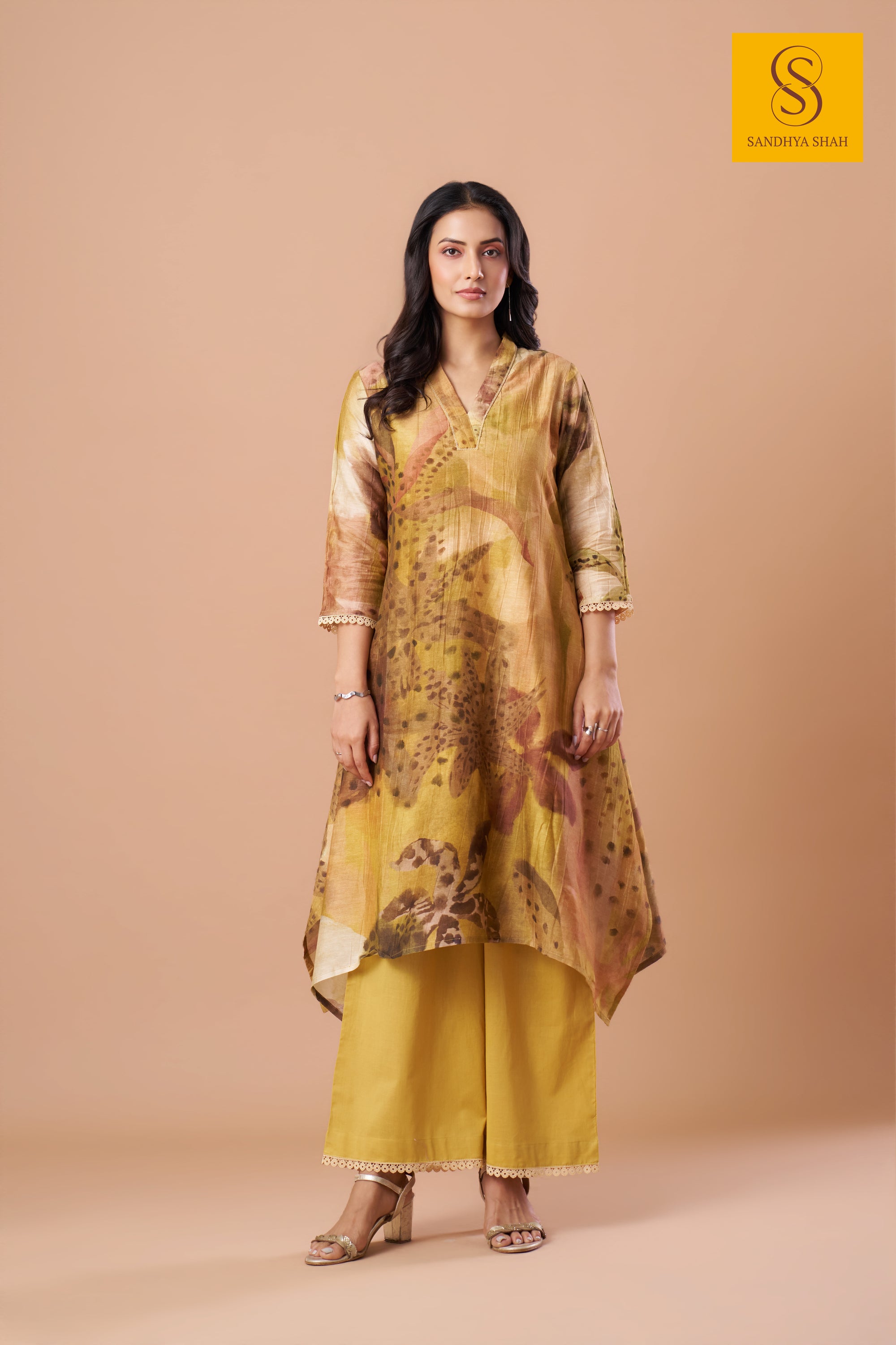 Mustard Bloom Asymmetric Kurta Set
