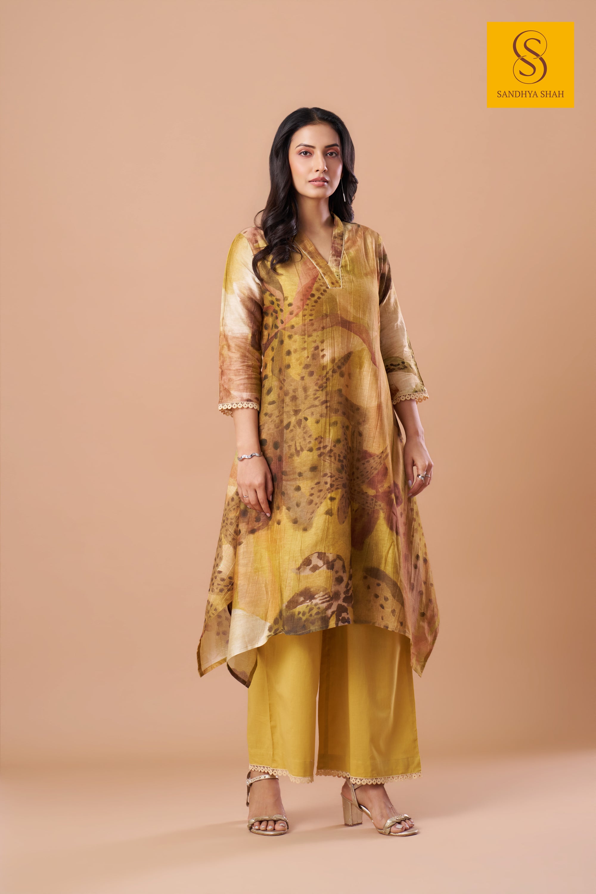 Mustard Bloom Asymmetric Kurta Set