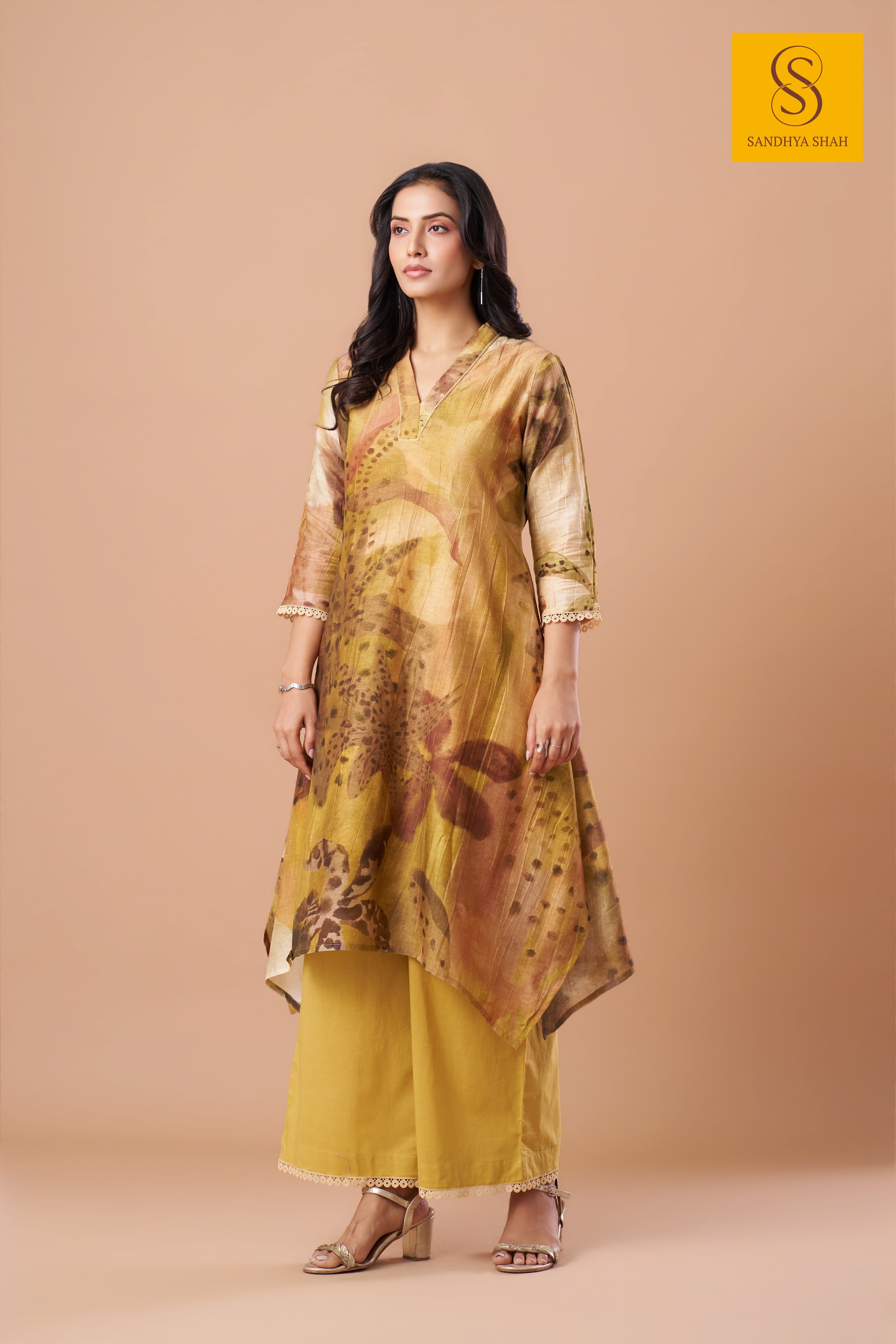 Mustard Bloom Asymmetric Kurta Set