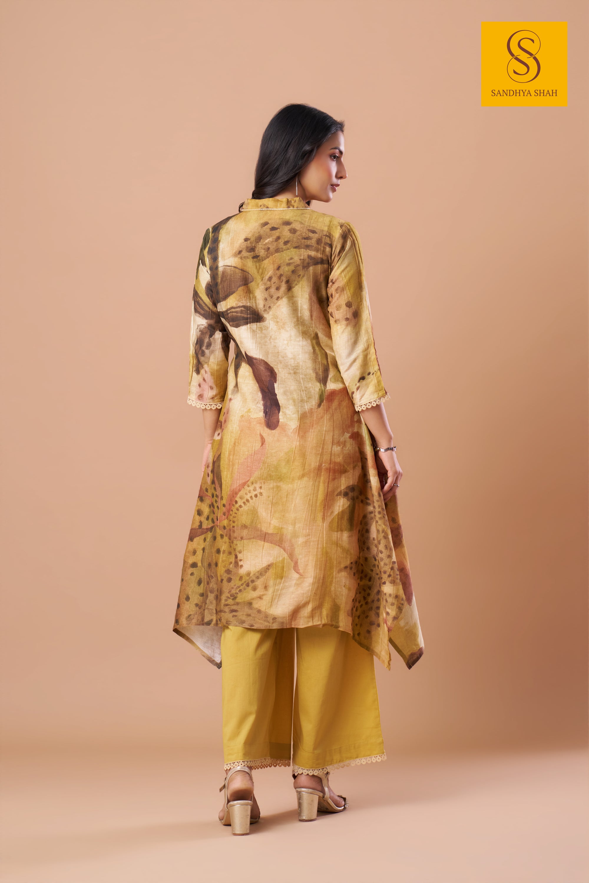 Mustard Bloom Asymmetric Kurta Set
