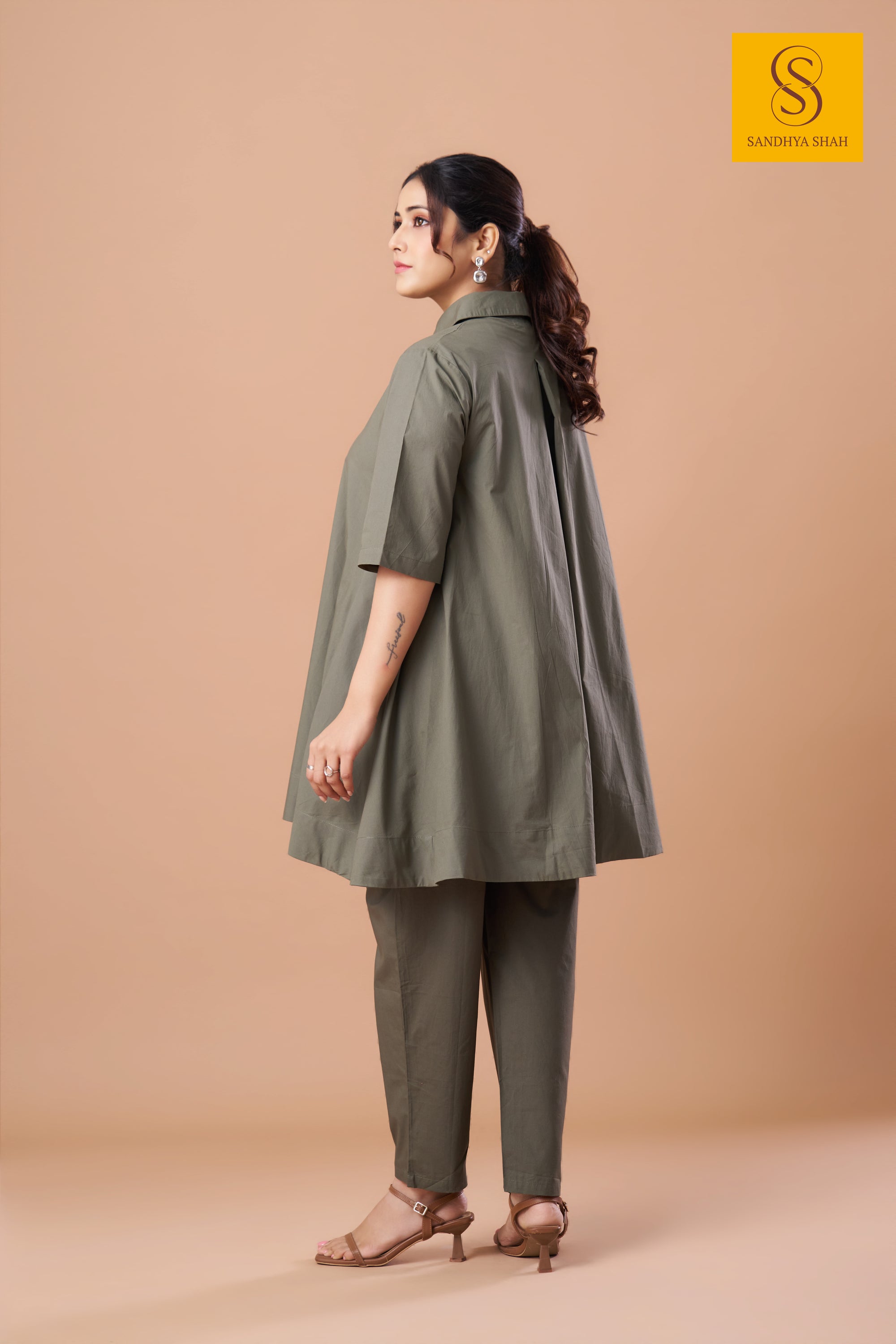 Olive Abstract Fusion Co-ord Set
