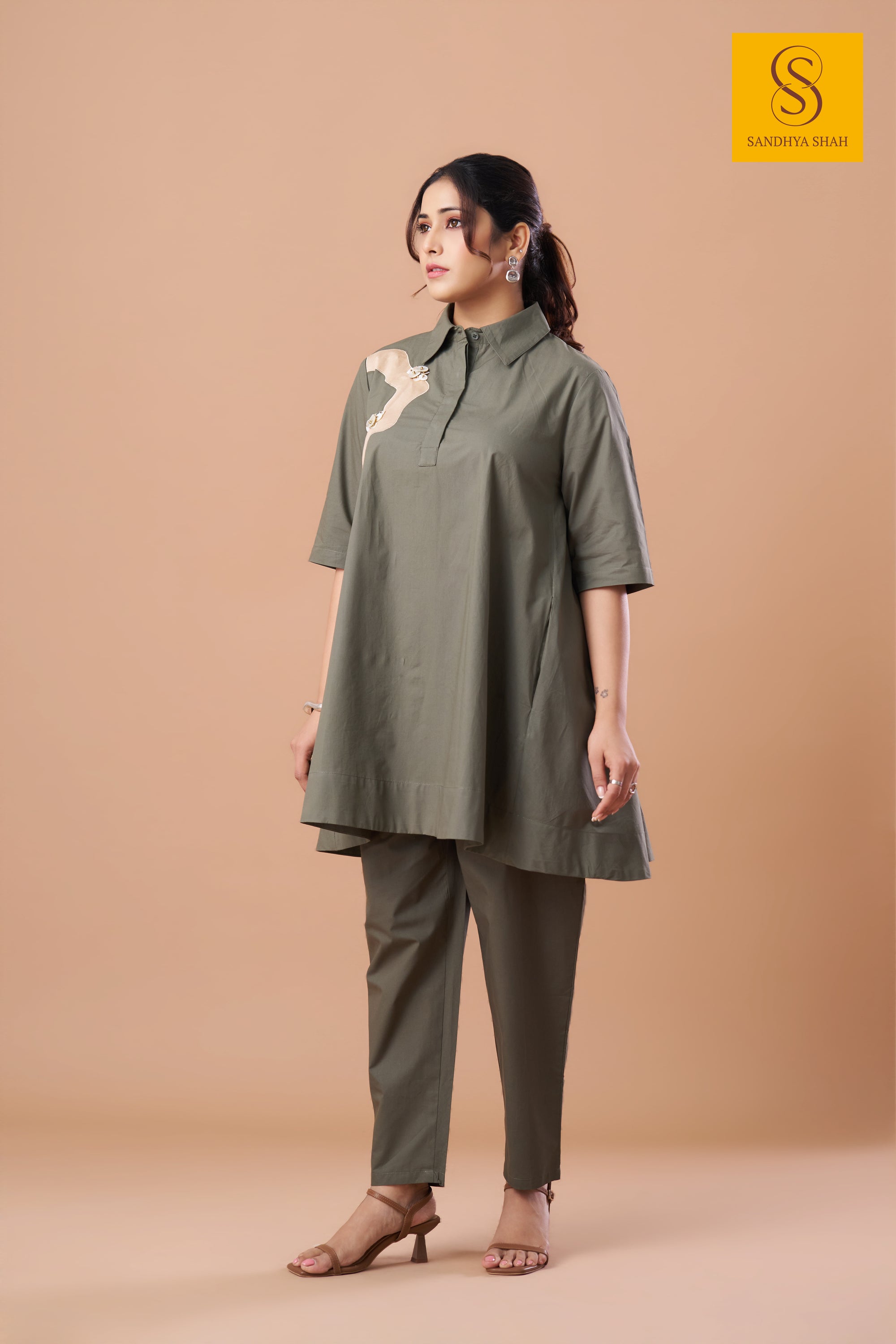 Olive Abstract Fusion Co-ord Set