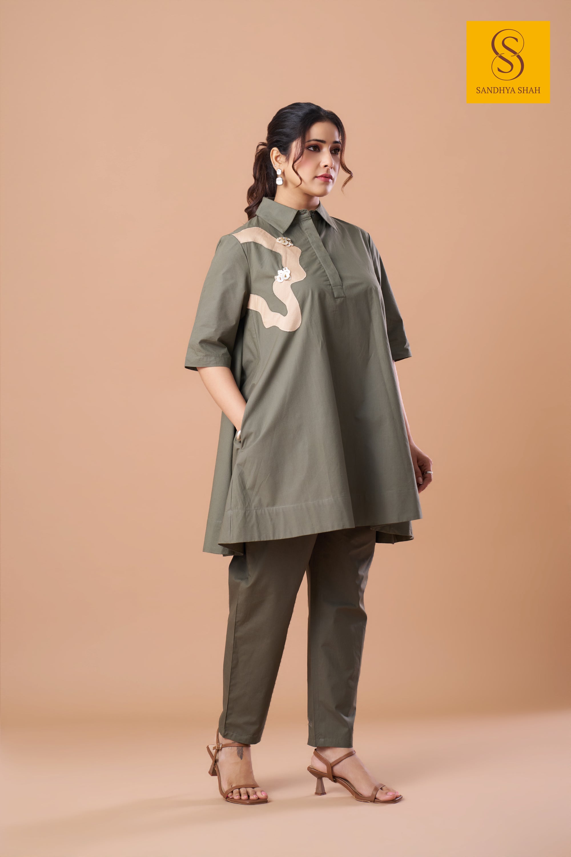 Olive Abstract Fusion Co-ord Set
