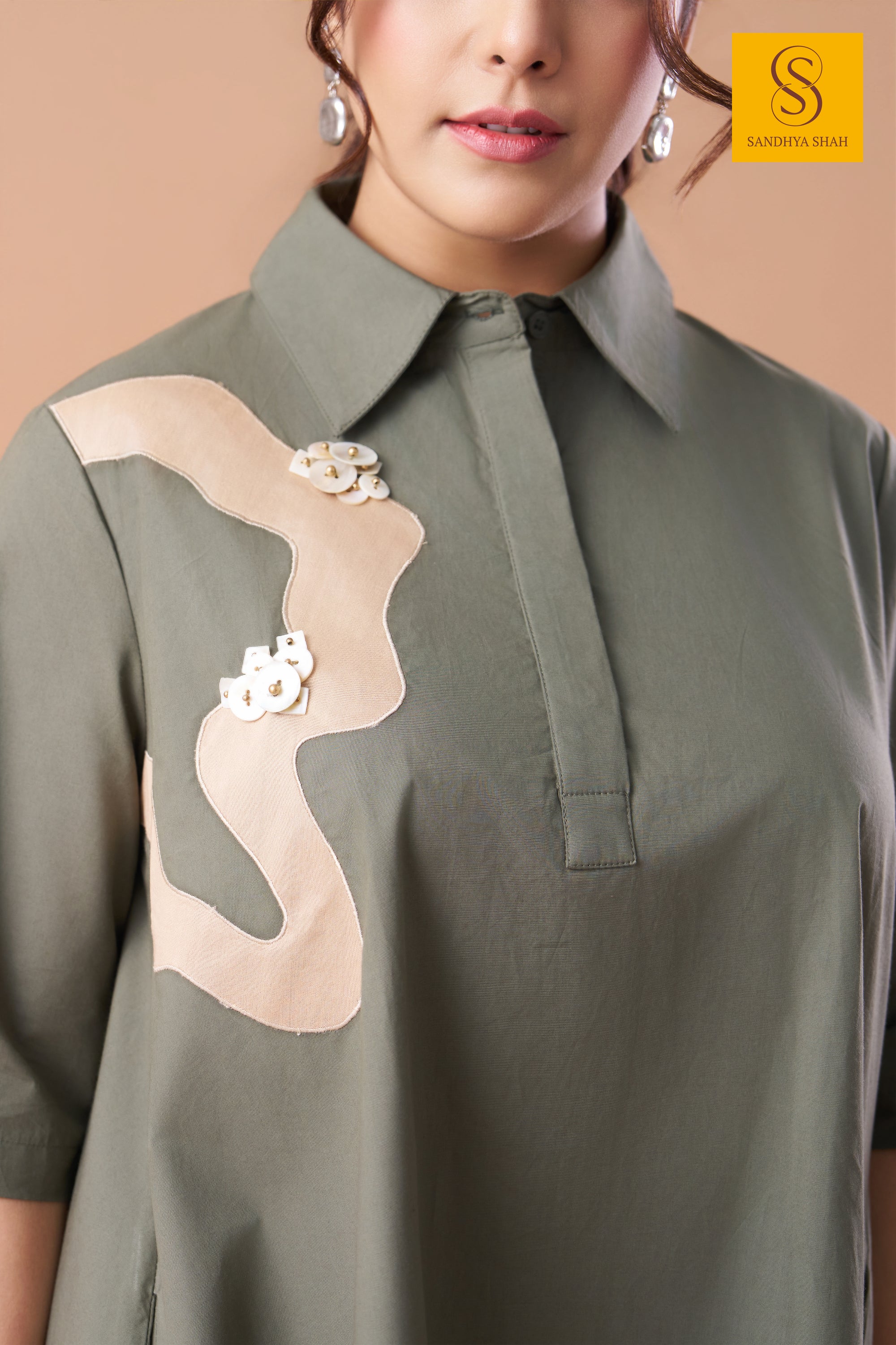 Olive Abstract Fusion Co-ord Set