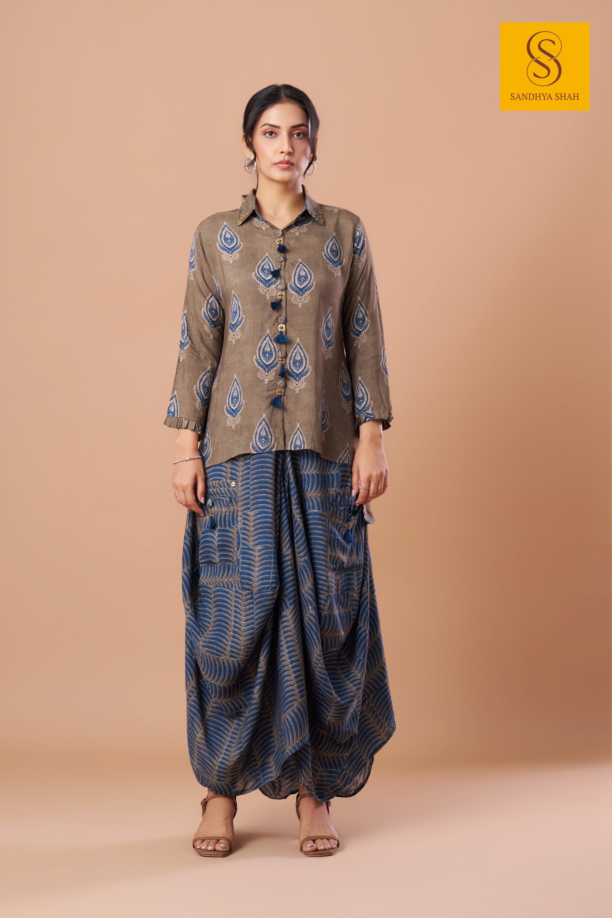 Indigo Paisley Dhoti Set