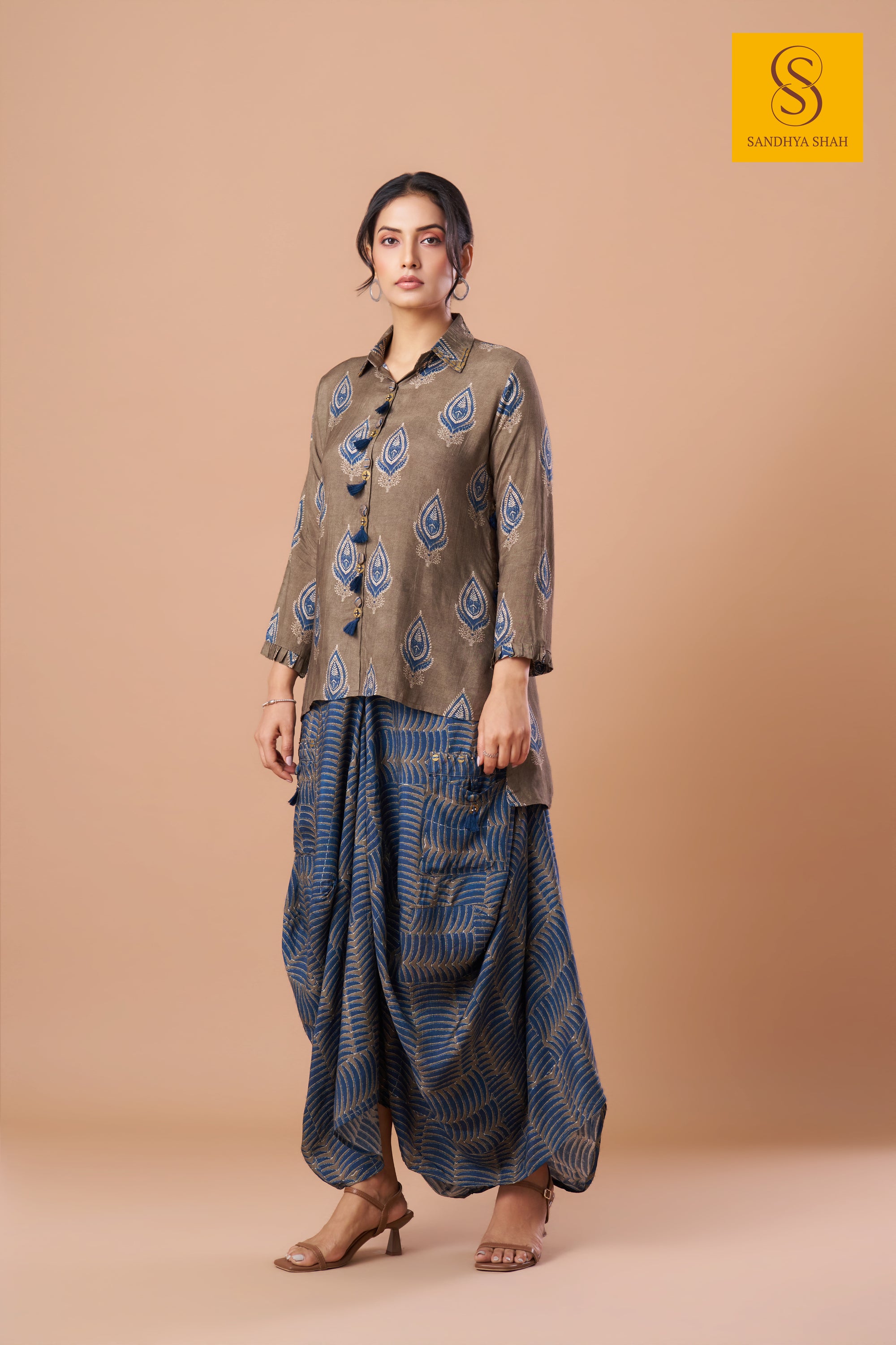 Indigo Paisley Dhoti Set