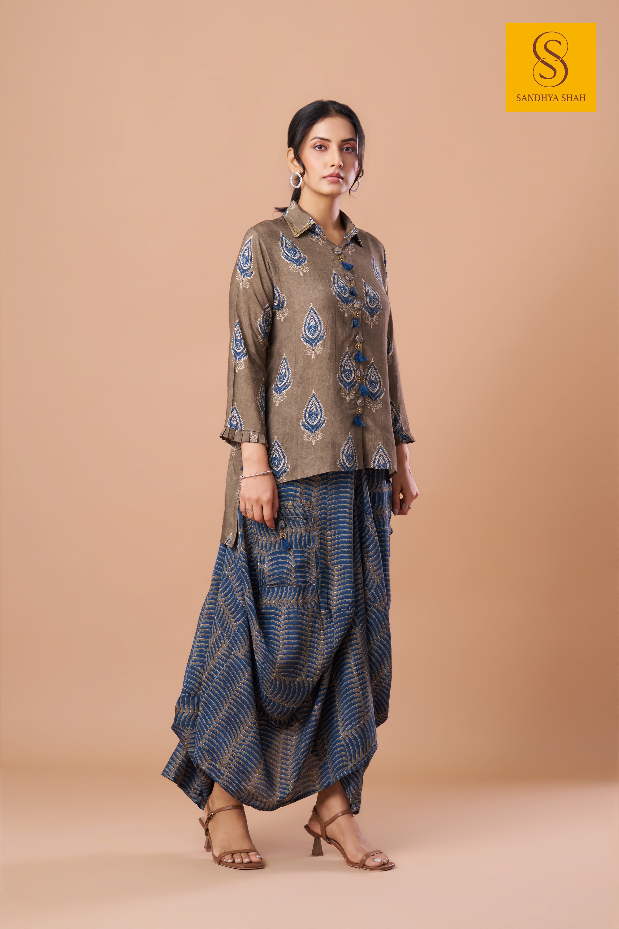 Indigo Paisley Dhoti Set