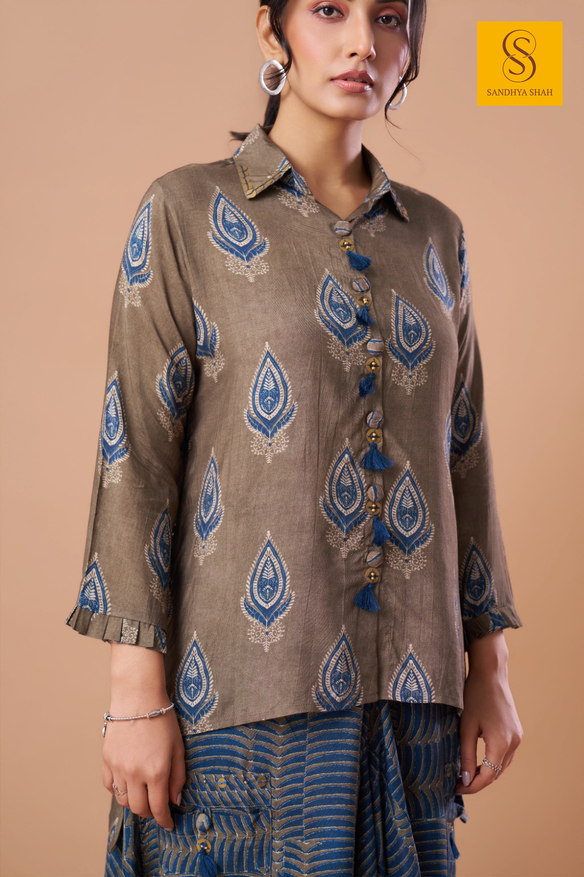 Indigo Paisley Dhoti Set