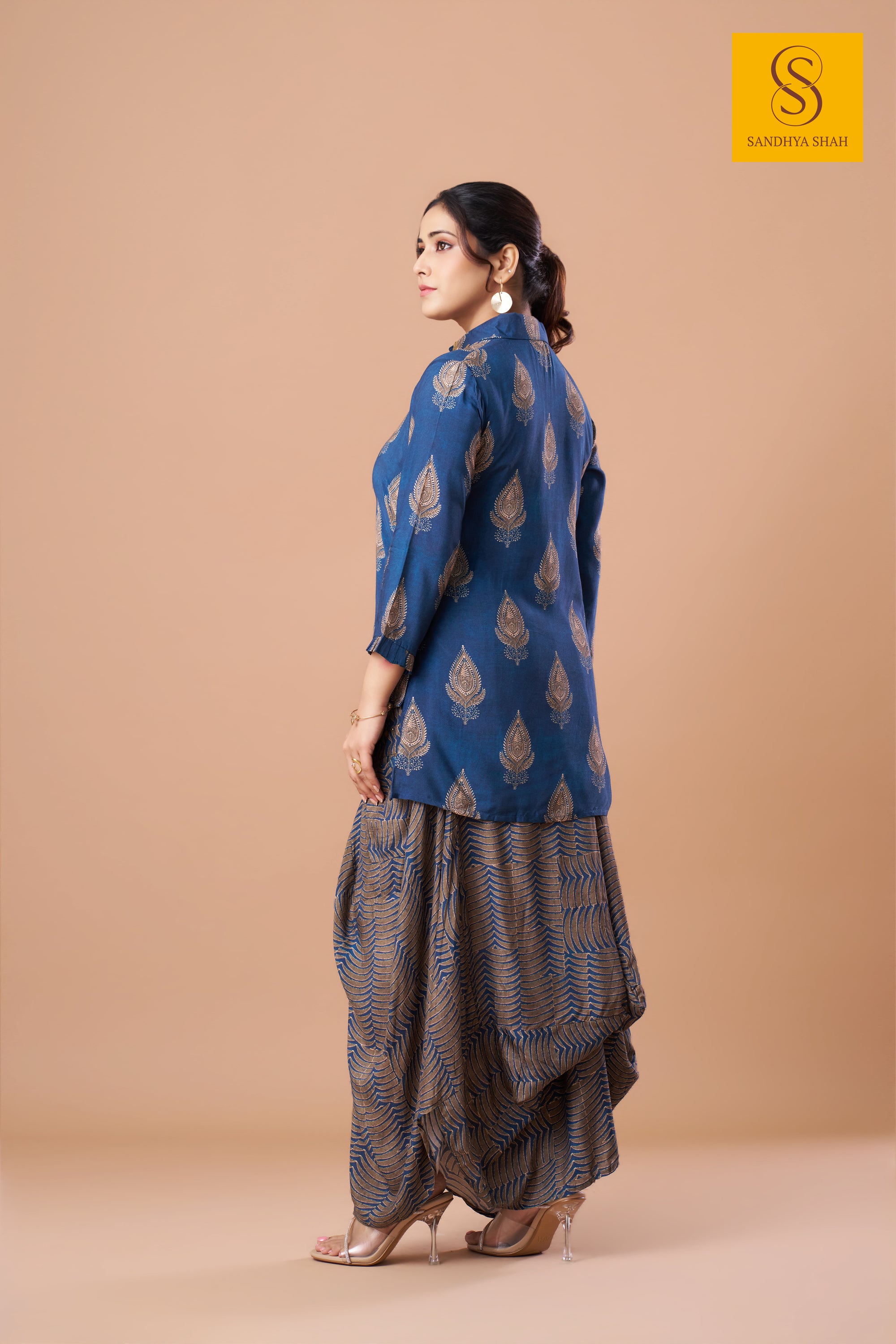 Cobalt Paisley Dhoti Set